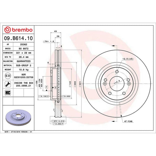 Brembo 2 x Front Brake Discs 09.B614.10