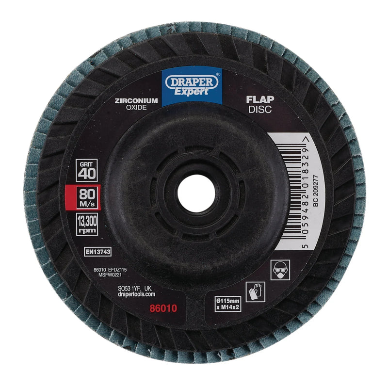Draper Expert Flap Disc 115mm M14 40 Grit Zirconium Oxide