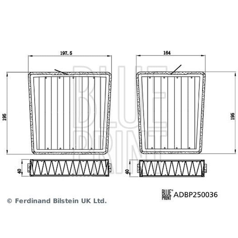Blue Print Cabin Air Filter Set Wide High ADBP250036