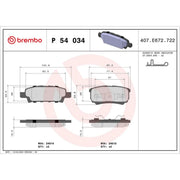 Brembo 4 x Rear Brake Pad Set P54034