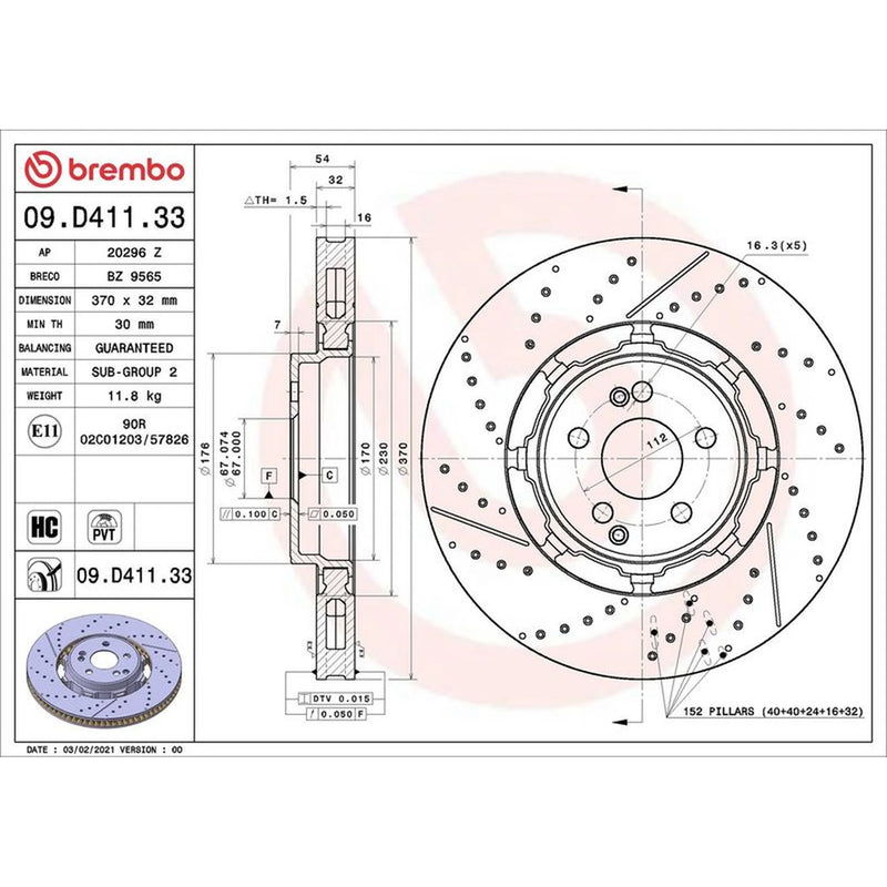 Brembo 2 x Aluminium Rear Brake Disc Hub Brake Discs 09.D411.33