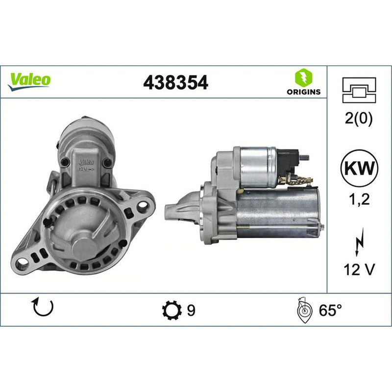 Valeo Starter Motor 12V 1.2kW 9 Teeth 438354