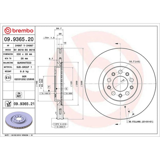 Brembo 2 x Front Brake Discs 09.9365.21