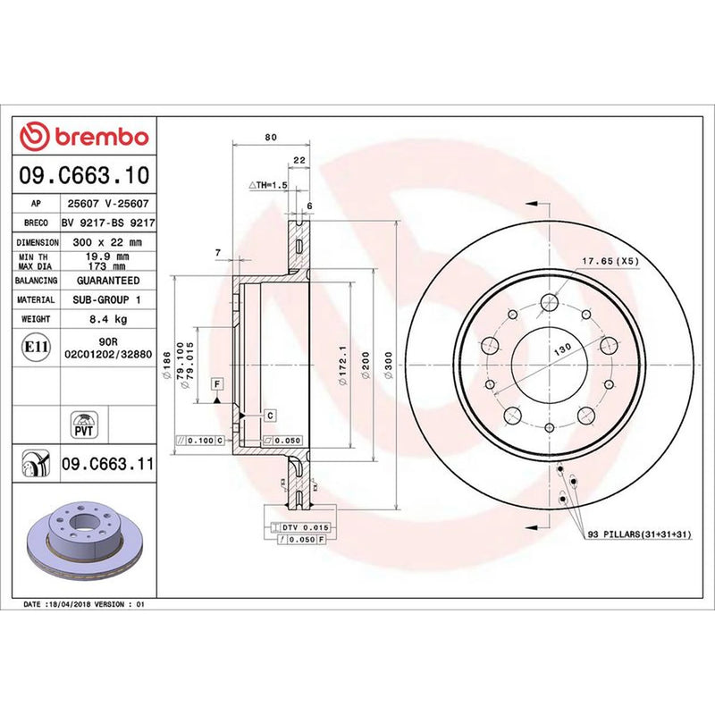 Brembo 2 x Rear Brake Discs 09.C663.11