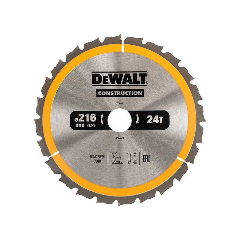 DEWALT Power Tools Stationary Construction Circular Saw Blade 216 x 30mm x 24T