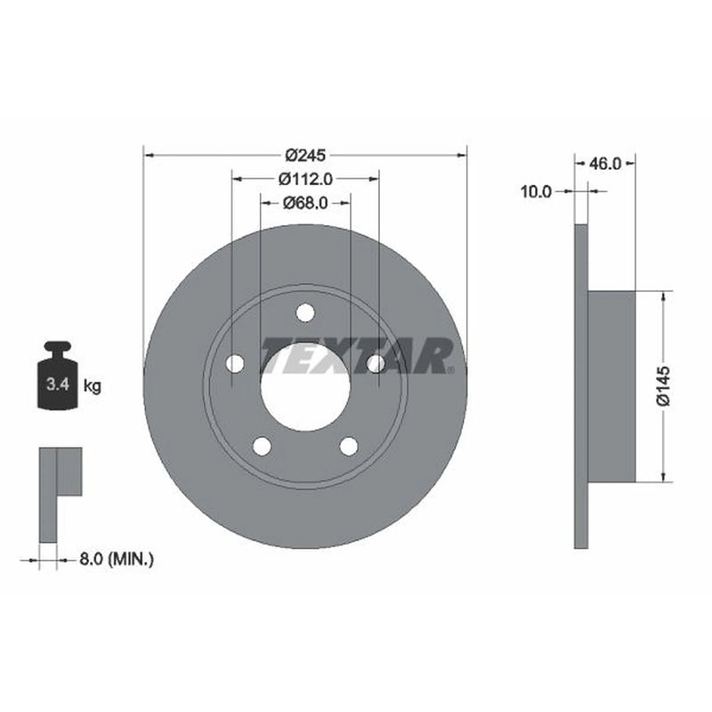 Textar 2 x Solid Rear Brake Discs 92037400