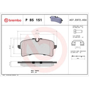 Brembo 4 x Rear Brake Pad Set P85151