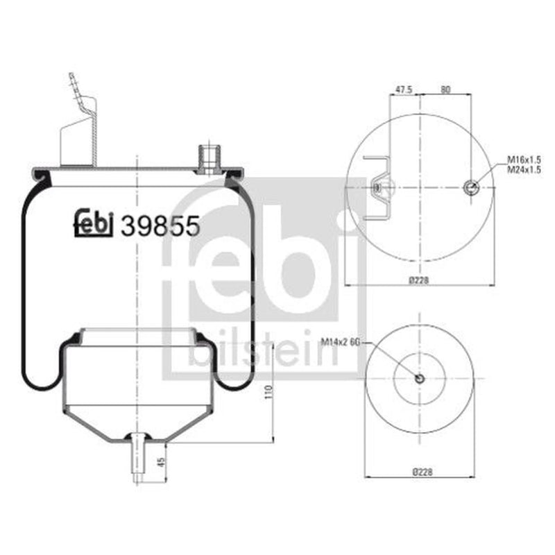 Febi Air Suspension Bellow 169mm Rear Right 39855