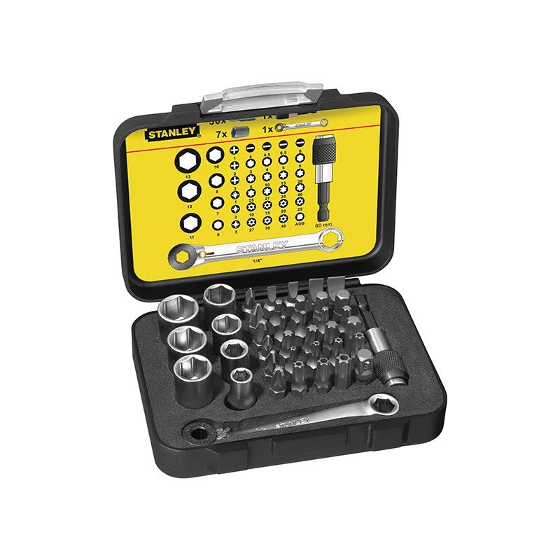 STANLEY® Hand Tools 1/4in Drive Bit & Socket Set of 39 + Ratchet End - 1-13-907
