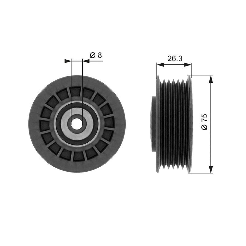 Gates V-Ribbed Belt Tensioner Pulley 76mm OD Wide Plastic T38092