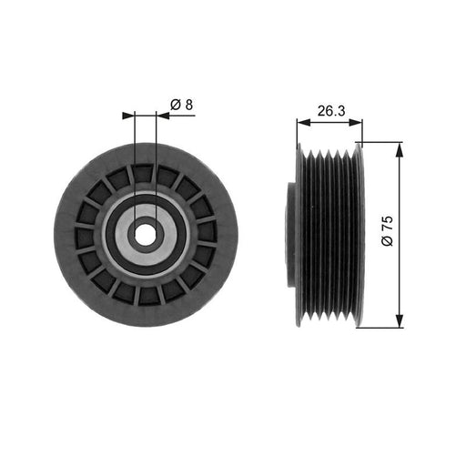Gates V-Ribbed Belt Tensioner Pulley 76mm OD Wide Plastic T38092