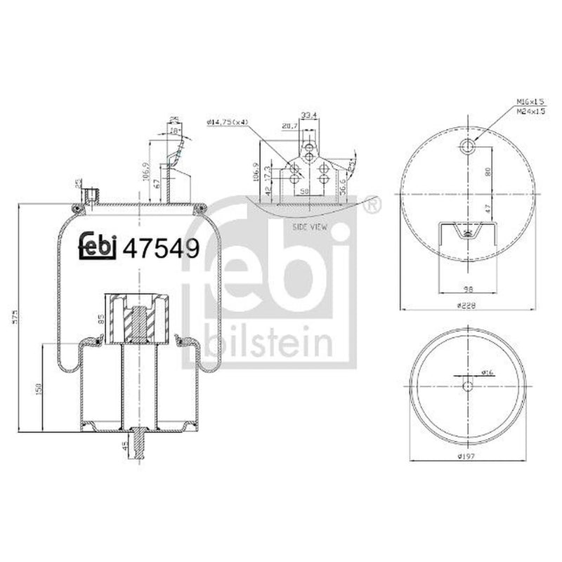 Febi Air Suspension Bellow 200mm steered leading axle 47549