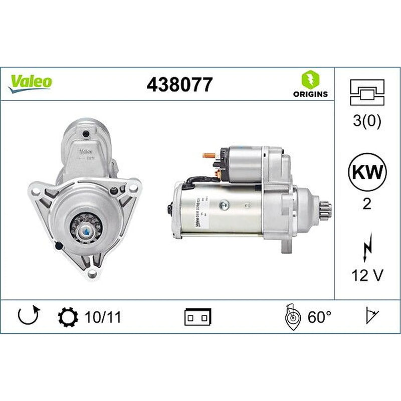 Valeo Starter Motor 12V 2kW Teeth 438077