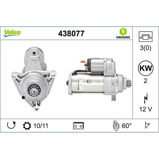 Valeo Starter Motor 12V 2kW Teeth 438077