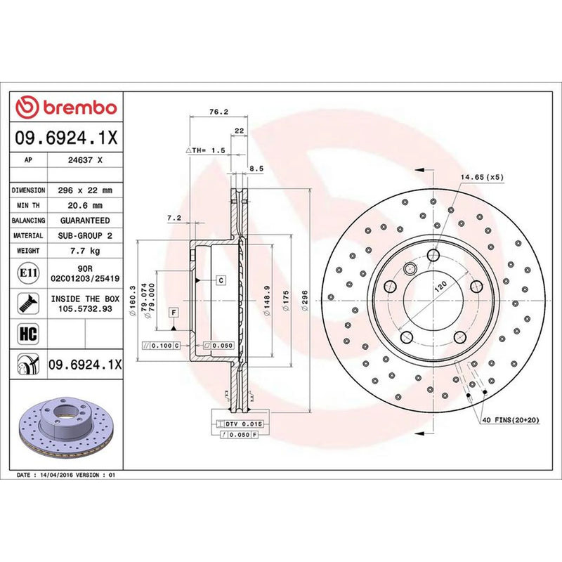 Brembo Xtra 2 x Perforated/Vented Front Brake Discs 09.6924.1X