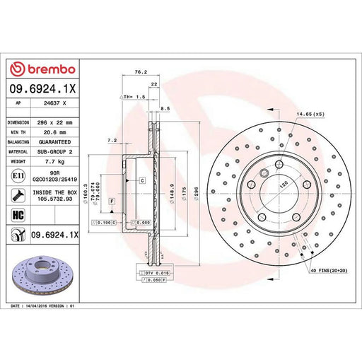 Brembo Xtra 2 x Perforated/Vented Front Brake Discs 09.6924.1X
