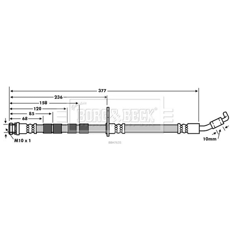 Borg & Beck Brake Hydraulic Hose Line Front Right BBH7635