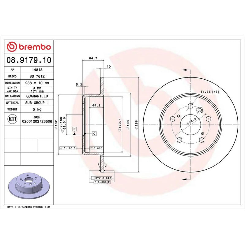 Brembo 2 x Solid Rear Brake Discs 08.9179.10