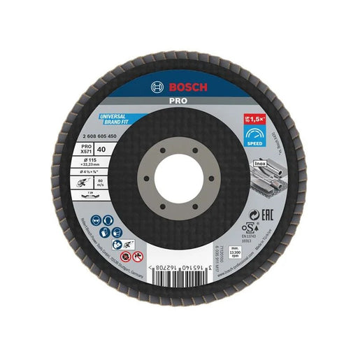 Bosch Powertool Accessories PRO X571 Flap Disc, Angled 115 x 22.23 x G40