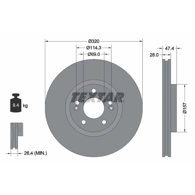 Textar 2 x Vented Front Brake Discs 92237805