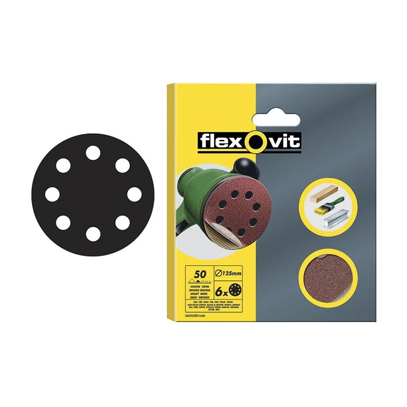 Flexovit Hook & Loop Sanding Disc 125mm Fine 120G (Pack 15) - 63642526709