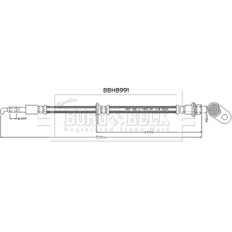 Borg & Beck Brake Hydraulic Hose Line Rear Left BBH8991