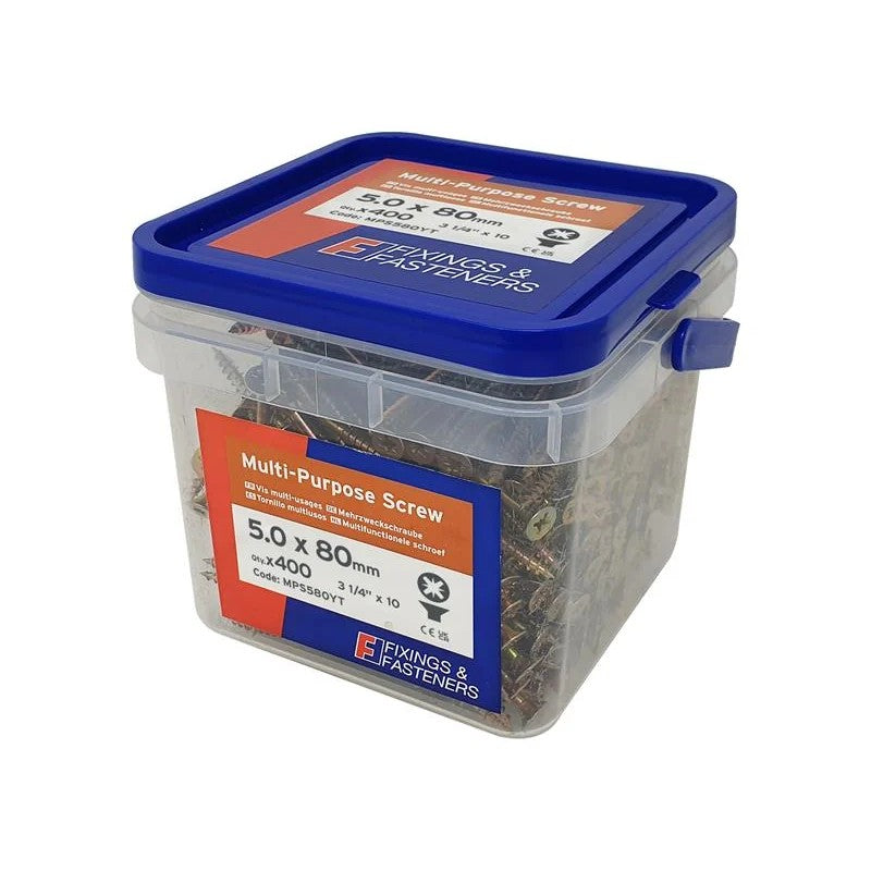 ForgeFix Multi-Purpose Pozi Compatible Screw CSK ST ZYP 5.0 x 80mm Tub 400