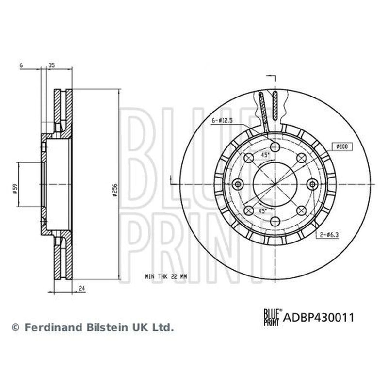 Blue Print 2 x Front Brake Discs ADBP430011
