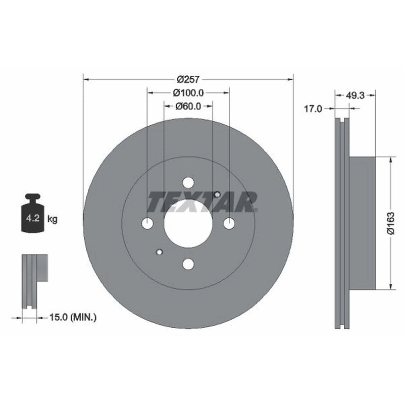 Textar 2 x Internally Vented Front Brake Discs 92131200