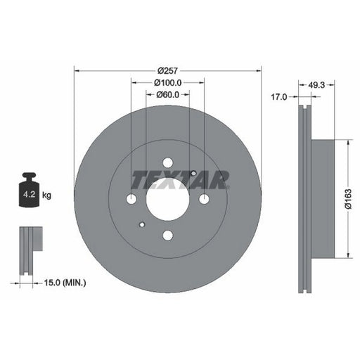 Textar 2 x Internally Vented Front Brake Discs 92131200