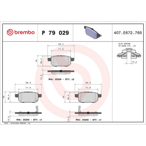 Brembo 4 x Rear Brake Pad Set P79029