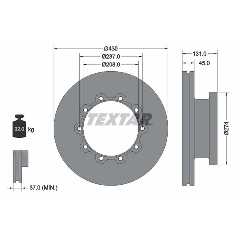 Textar 2 x Internally Vented Front Brake Discs 93088300