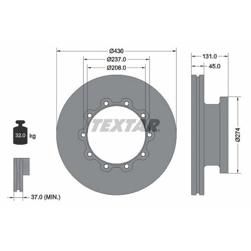 Textar 2 x Internally Vented Front Brake Discs 93088300