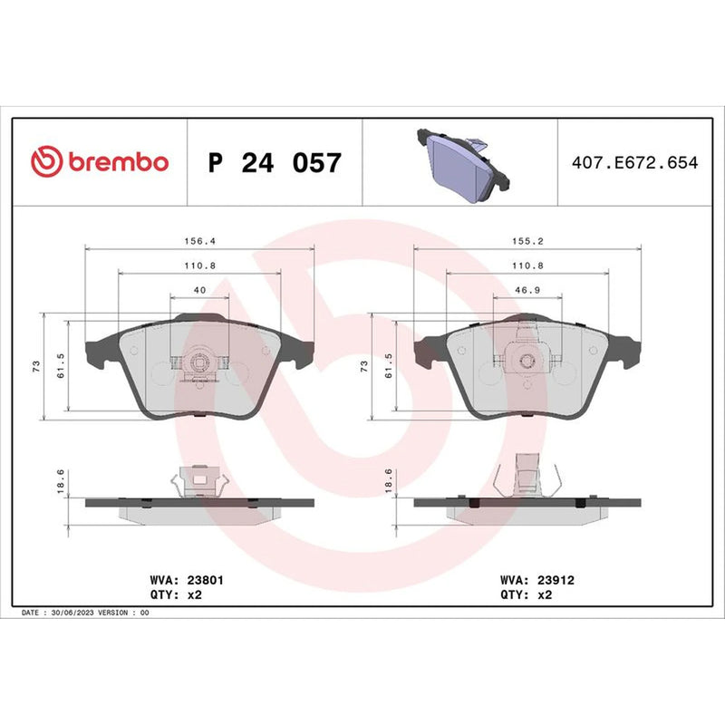 Brembo 4 x Front Brake Pad Set P24057