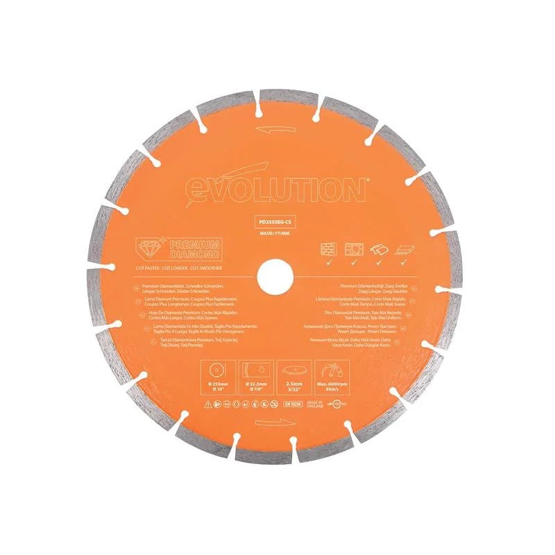 Evolution Premium Diamond Disc Cutter Blade 255 x 22.2mm - PD255SEG-CS
