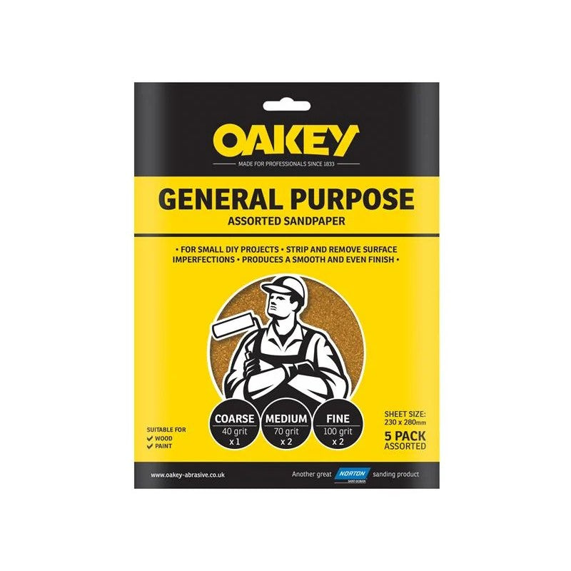 Oakey Glasspaper Sanding Sheets 230 x 280mm Course/Extra Coarse 40G (5)