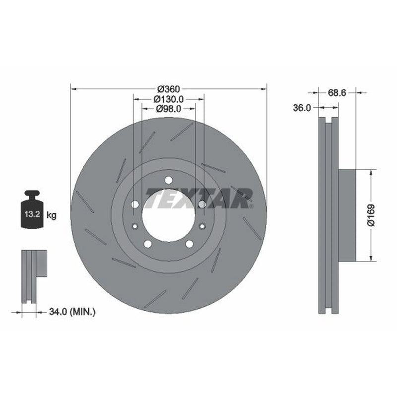 Textar 2 x Slotted Front Brake Discs 92214005