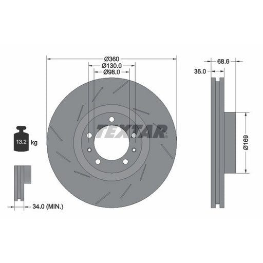 Textar 2 x Slotted Front Brake Discs 92214005
