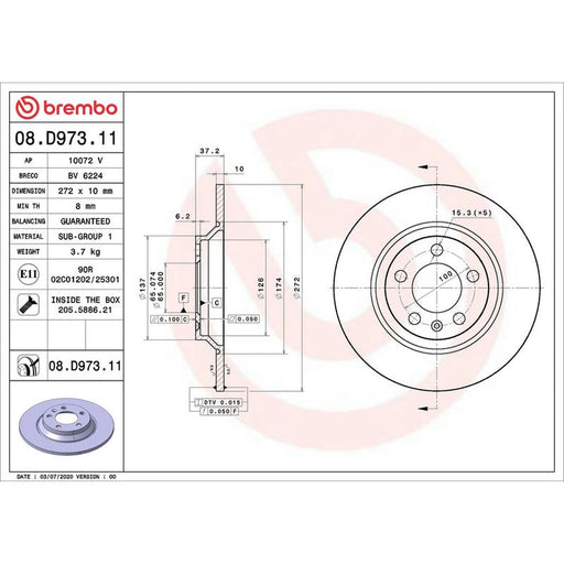 Brembo 2 x Solid Rear Brake Discs 08.D973.11