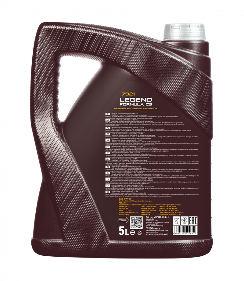 5L MANNOL 0W20 Legend Formula C5 Fully Synthetic Engine Oil API SP,MB 229.71