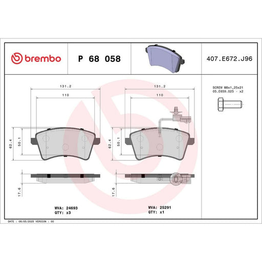 Brembo 4 x Front Brake Pad Set P68058