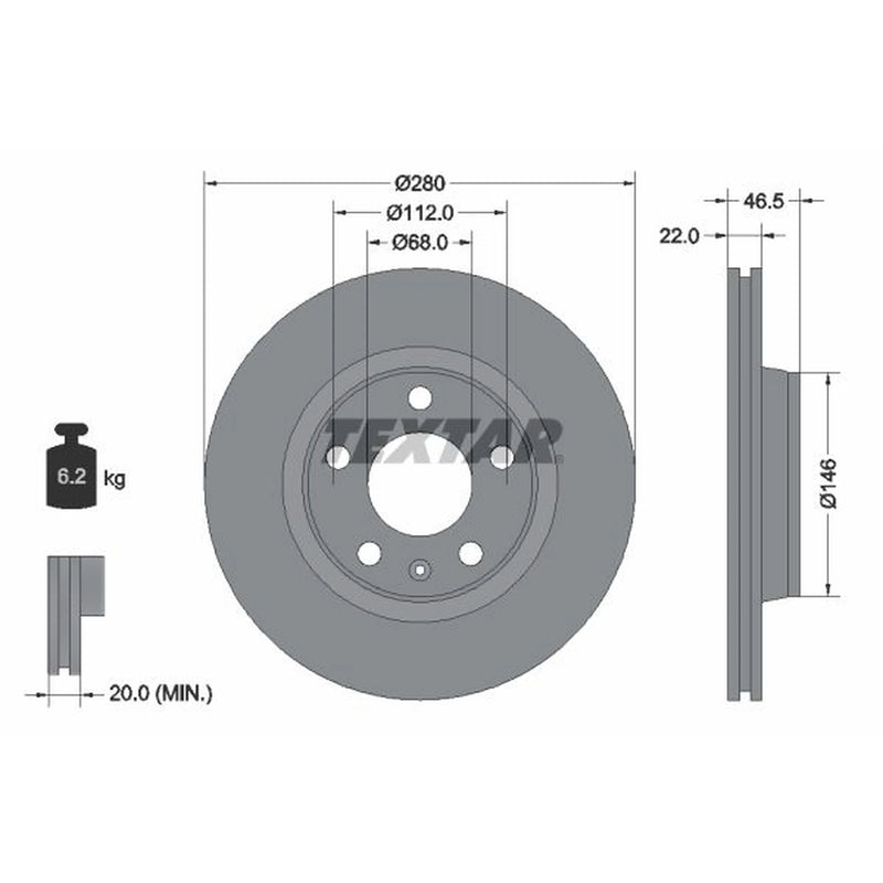 Textar 2 x Vented Front Brake Discs 92083505