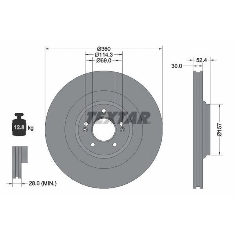 Textar 2 x Vented Front Brake Discs 92346905