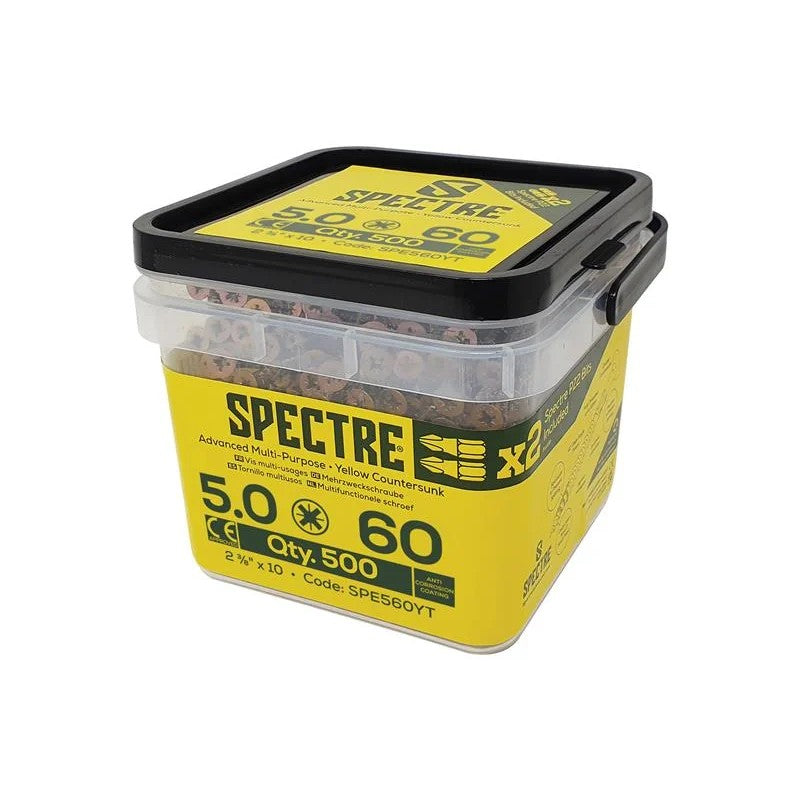 ForgeFix Spectre™ PZ Compatible Wood Screw CSK ZYP 5.0 x 60mm Tub 500 - SPE560YT
