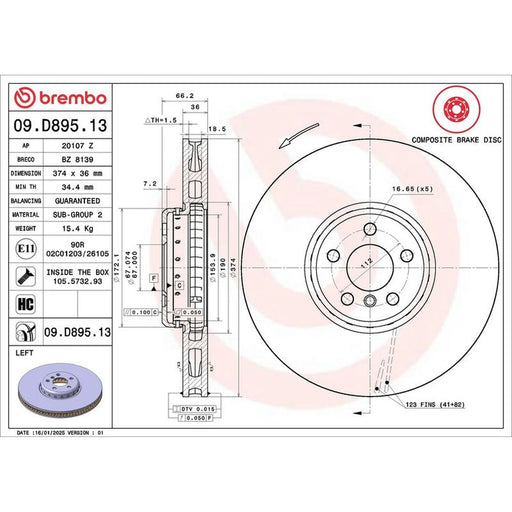 Brembo 2 x Aluminium Front Brake Disc Hub Brake Discs 09.D895.13