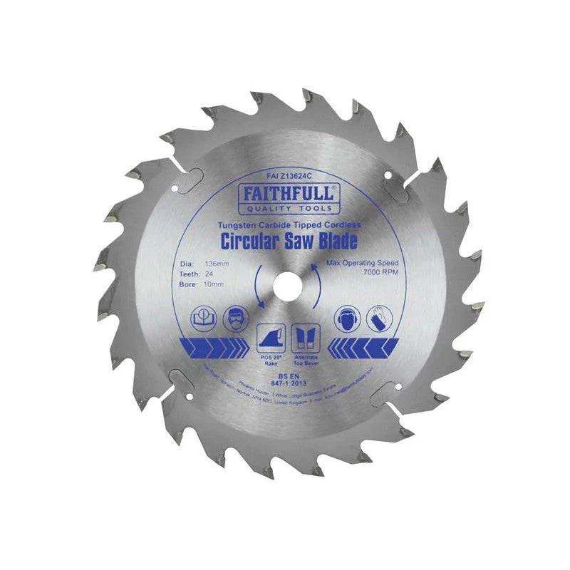 Faithfull TCT Cordless Trimsaw Blade 136 x 10mm x 24T POS - FAIZ13624C