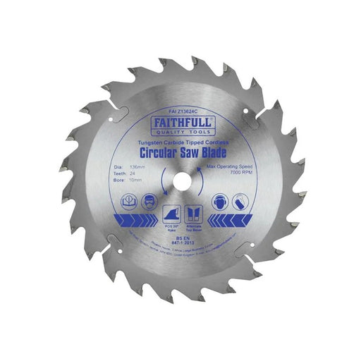 Faithfull TCT Cordless Trimsaw Blade 136 x 10mm x 24T POS - FAIZ13624C
