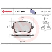Brembo 4 x Rear Brake Pad Set P85109