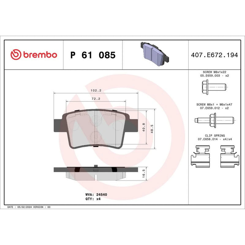 Brembo Rear Brake Pad Set P61085