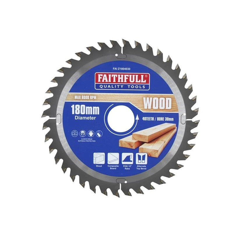 Faithfull TCT Circular Saw Blade 180 x 40T POS 16-30mm